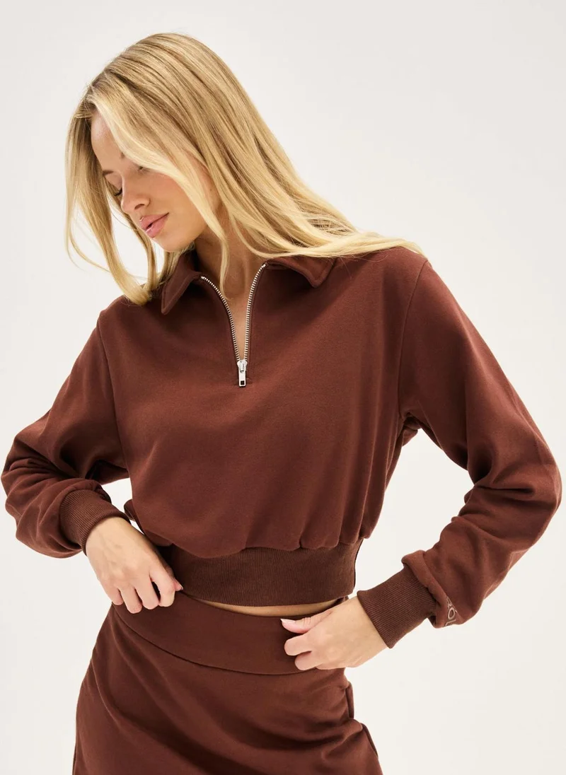 رولو Women's Cropped Polo Long Sleeve - Brown