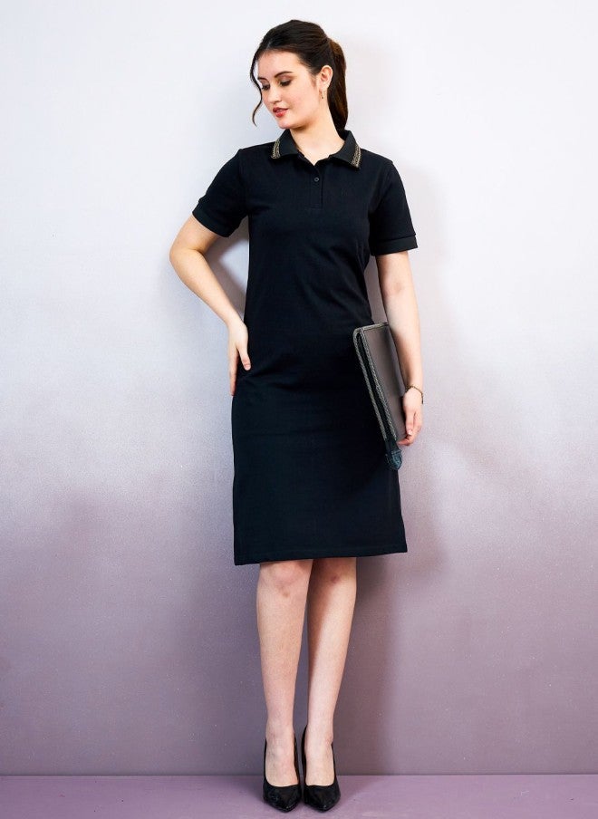 Athena Black Cotton T-Shirt Dress for Women - Image 5