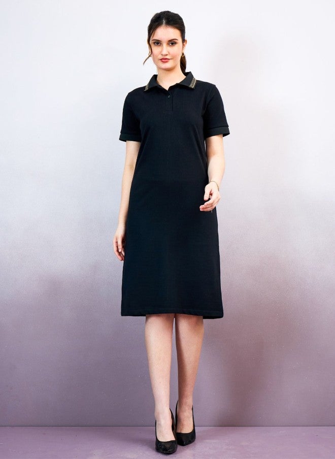 Athena Black Cotton T-Shirt Dress for Women - Image 1