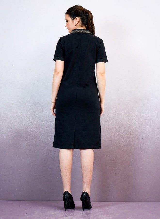 Athena Black Cotton T-Shirt Dress for Women - Image 4