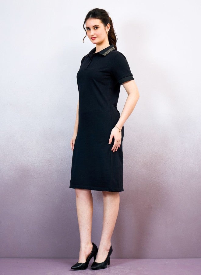 Athena Black Cotton T-Shirt Dress for Women - Image 3