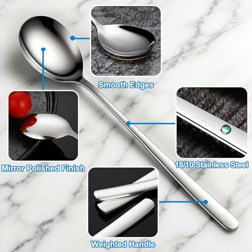 Flying Leaves Set of 5 Premium Korean Soup Spoons, 8 Inch 18/10 Stainless Steel Long Handle Rice and Asian Spoon for Home, Kitchen, Restaurant, Cafe, Dishwasher Safe - Image 3