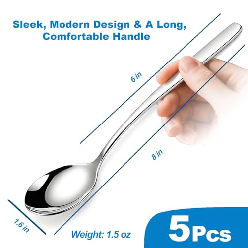 Flying Leaves Set of 5 Premium Korean Soup Spoons, 8 Inch 18/10 Stainless Steel Long Handle Rice and Asian Spoon for Home, Kitchen, Restaurant, Cafe, Dishwasher Safe - Image 2