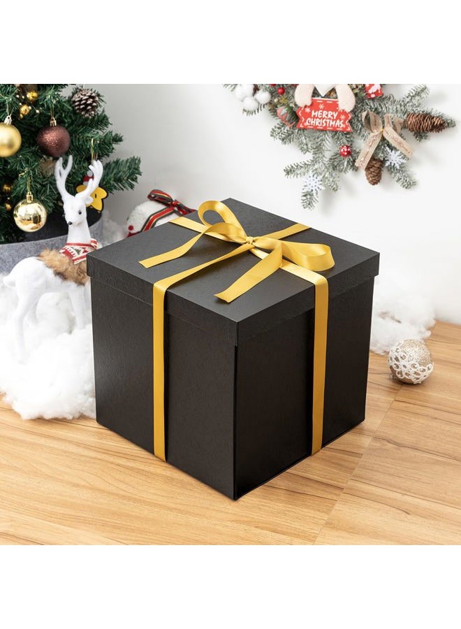 Mefleet Large Gift Box with Lid for Presents 12x12x12 Inches Extra Big Deep Square Black Boxes 1 Pack for Christmas, Birthday, Valentine's Day, Mother's Day - Contains Crinkle Paper, Ribbon and Card - Image 4