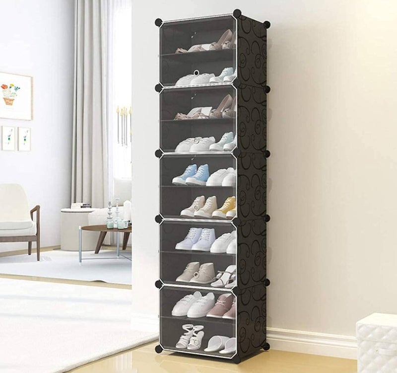 Oumffy Shoe Rack Portable Shoe Rack Organizer 30 Pair Tower Shelf Storage Cabinet Stand Expandable Boots Slippers 10 Tier Black