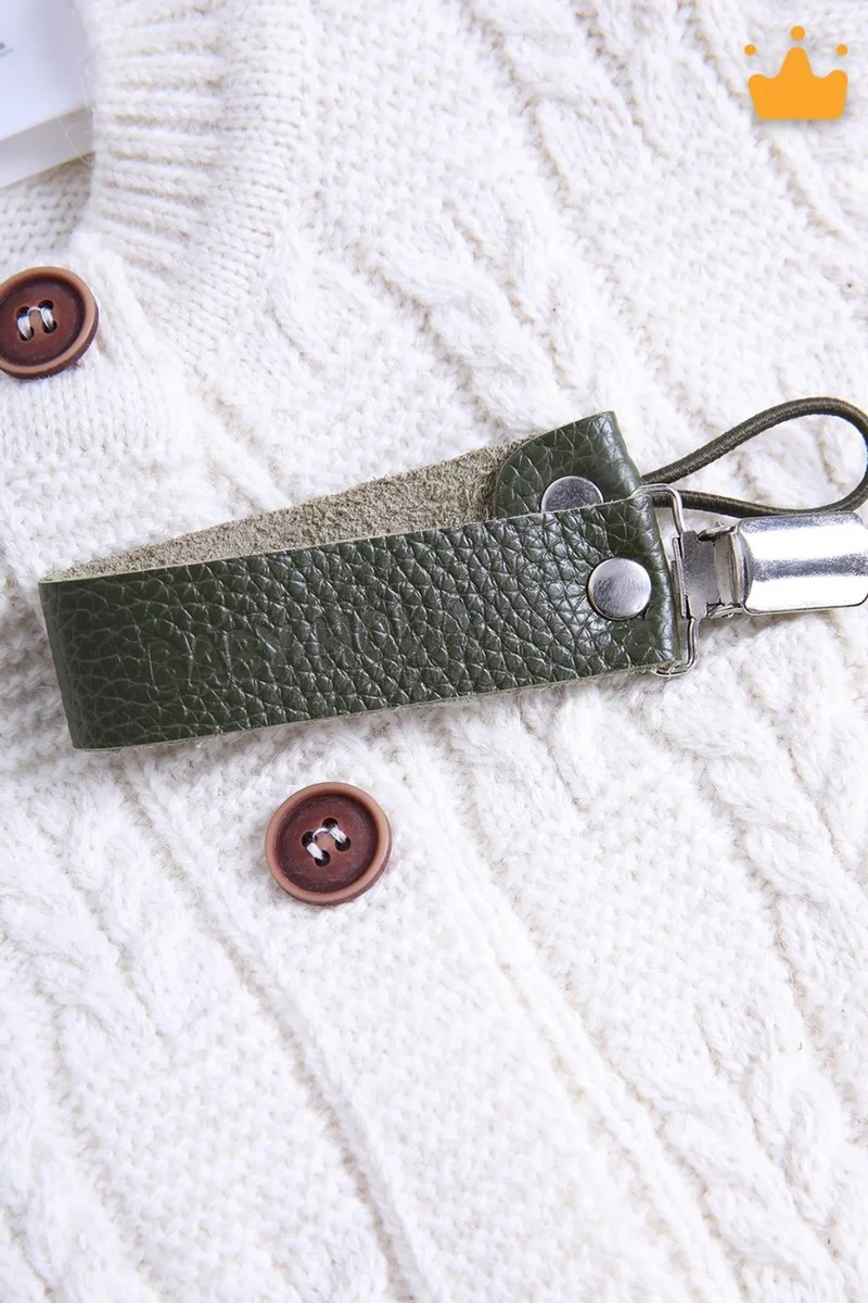 بيبي هولا Babyhola Genuine Leather Pacifier Chain Holder Specially Packaged Baby Gift Khaki 1072