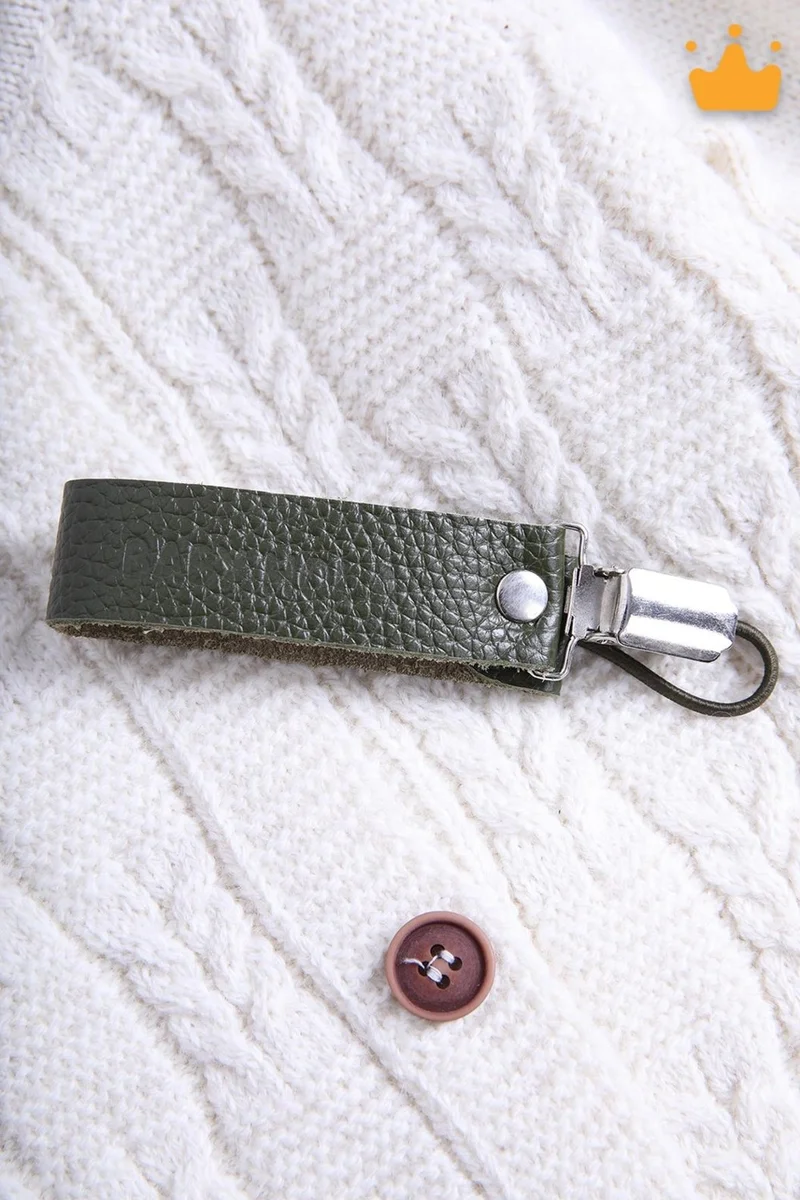 بيبي هولا Babyhola Genuine Leather Pacifier Chain Holder Specially Packaged Baby Gift Khaki 1072