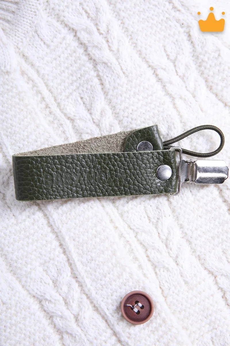 بيبي هولا Babyhola Genuine Leather Pacifier Chain Holder Specially Packaged Baby Gift Khaki 1072