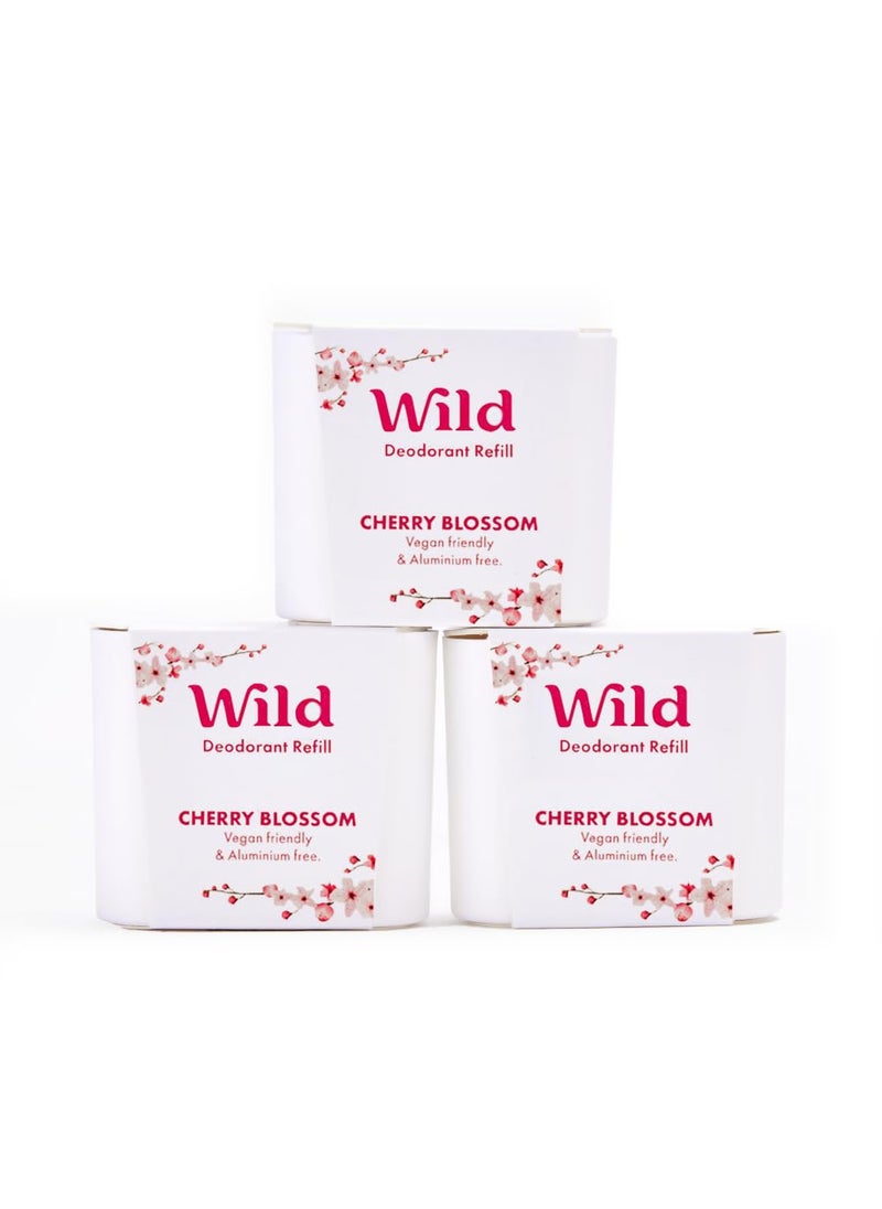 WILD Wild - Cherry Blossom Refill Trio Pack - Refillable Deodorant - Vegan - Aluminium Free - Long Lasting Protection - 3 Pack of 40g Refills 
