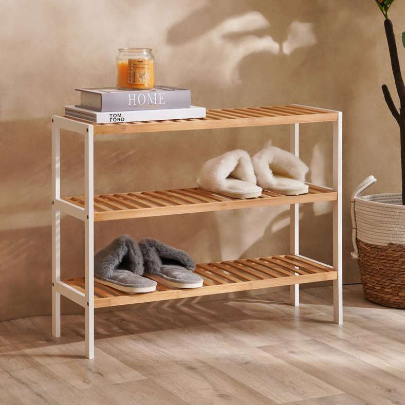 Pan Home رف خشبي طبيعي من الخيزران 3 طبقات للمنزل