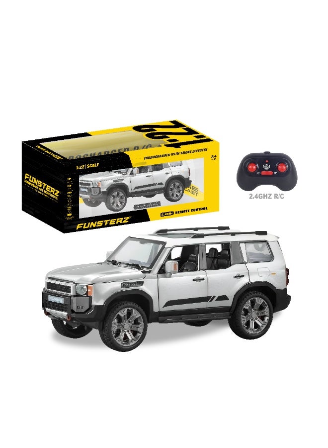 فونسترز سيارة تويوتا برادو من فنسترز بمقياس 1:22 للتحكم عن بُعد - هيكل معدني برذاذ ضبابي مع أضواء LED وبطارية قابلة لإعادة الشحن وقيادة كاملة الوظائف - نموذج واقعي مصبوب للطرق الوعرة - Image 1