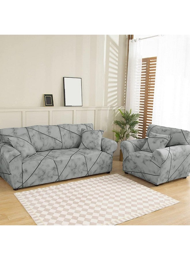 لوكزر غطاء أريكة لوكزر العالمي المكون من 4 مقاعد مع 2 كيس وسادة، 140 جرام لكل متر مربع، غطاء مرن كبير لحماية الأريكة قابل للتمدد (تصميم رخامي رمادي/230-300 سم) SC-039-04 - Image 3