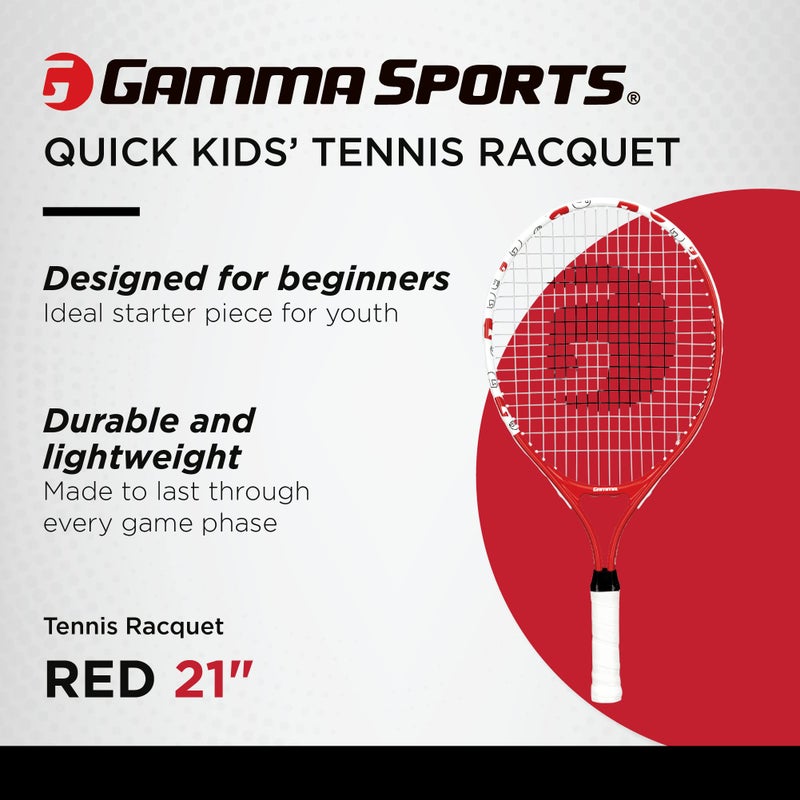 GAMMA Sports Junior Tennis Racquet: Quick Kids 21 Inch Tennis Racket - Prestrung Youth Tennis Racquets for Boys and Girls - 93 Inch Head Size - Red - Image 2