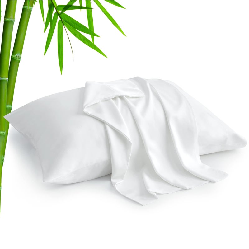 BEDELITE Standard Pillow Cases Set of 2 Rayon Derived from Bamboo Cooling Pillow Cases for Hot Sleepers  Night Sweats Breathable Silky Soft Envelope PillowcasesWhite 20x26