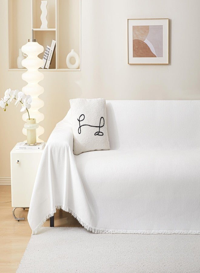 MEETSKY White Couch Cover - Chenille Slipcover for Sectional Sofas - Washable, Thick Soft Fabric Cover for Dogs & Pets - Decorative Protector - 71" x 118" - Image 2