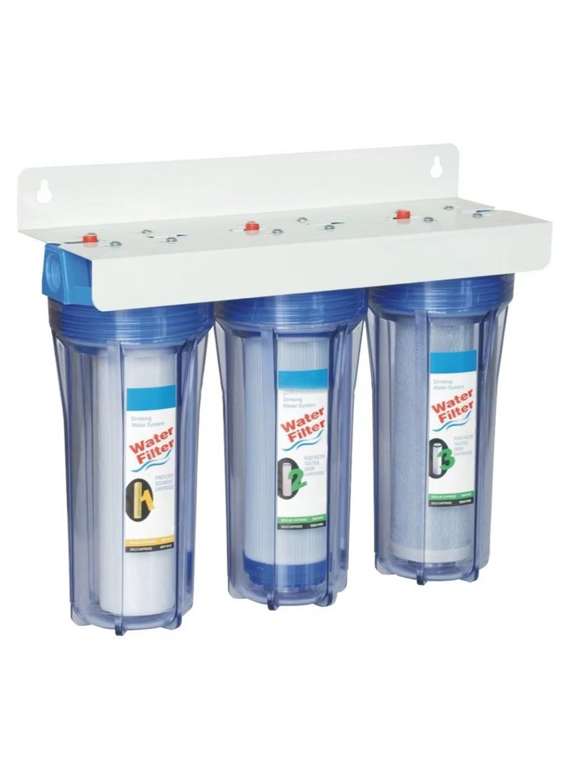 ريفر فلتر مياه ثلاثي المراحل 10 بوصة – لتقليل المعادن الثقيلة والكلور – جاهز للاستخدام مع وصلات متوافقة مع Hozelock – يحتوي على فلاتر الرواسب والكربون وGAC/KDF - Image 1