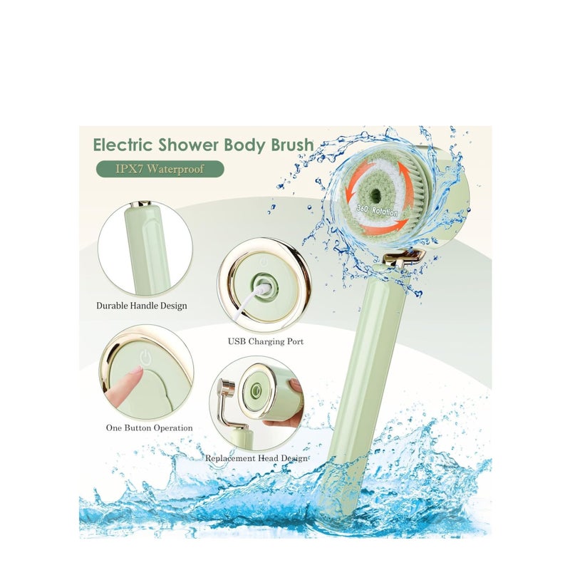 SOLARAE Electric Body Bath Brush, Rechargeable Back Brush Long Handle for Shower with 5 Spin Brush Heads, IPX7 Waterproof Silicone Body Scrubber Exfoliating Deep Cleansing Brush for Women Men - Image 3