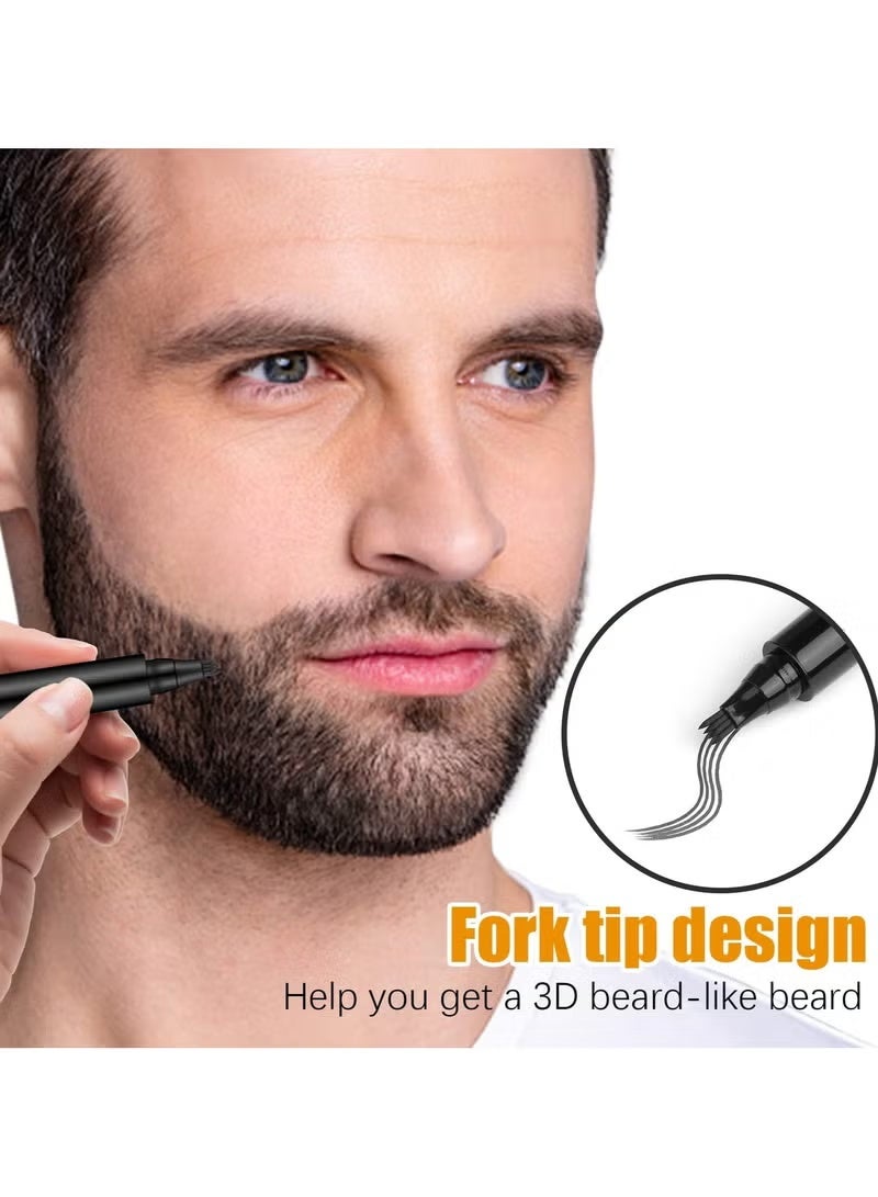 إيفا قلم اللحية للرجال باللون الأسود مع فرشاة اللحية الخشنة، قلم لحية برأس شوكة صغيرة مقاوم للماء طقم شارب قلم حلاق ذو مظهر طبيعي يدوم طويلاً للرجال واللحية والشارب والحواجب - Image 4