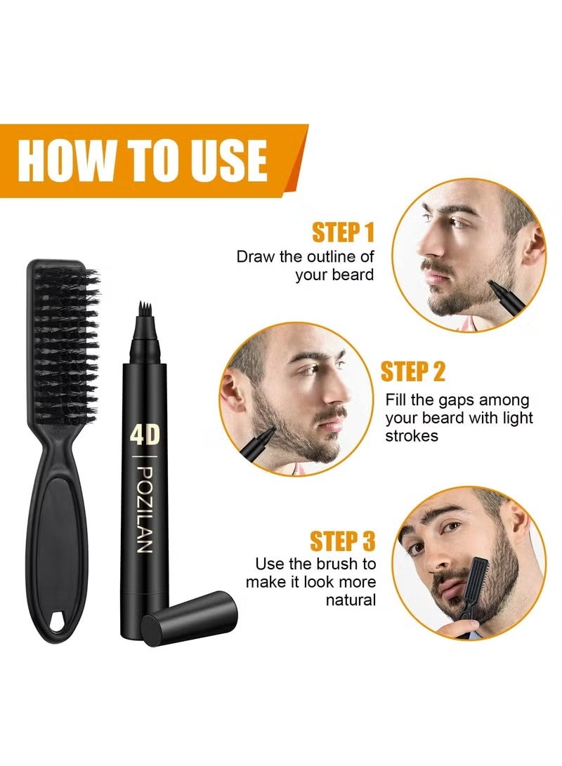 إيفا قلم اللحية للرجال باللون الأسود مع فرشاة اللحية الخشنة، قلم لحية برأس شوكة صغيرة مقاوم للماء طقم شارب قلم حلاق ذو مظهر طبيعي يدوم طويلاً للرجال واللحية والشارب والحواجب - Image 5