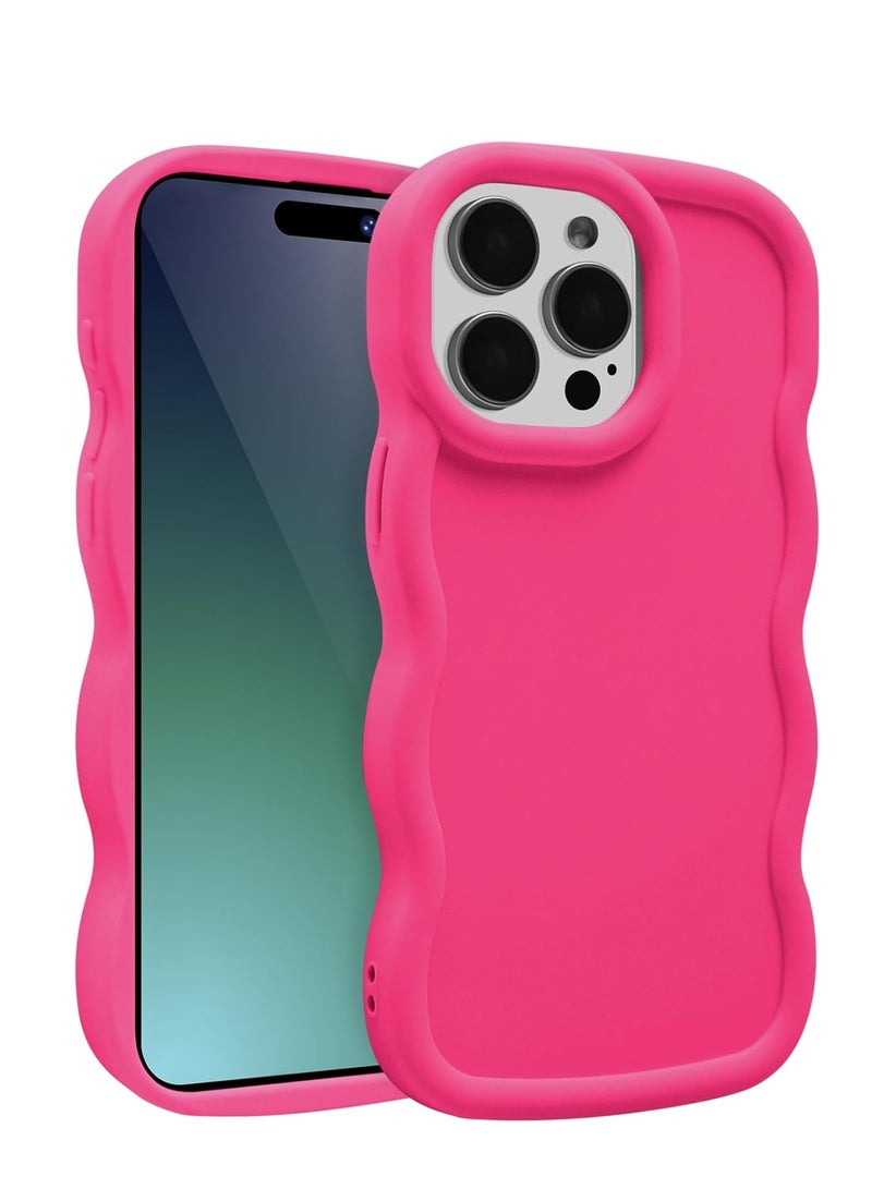 Wave Case for iPhone 15 Pro Max (6.7-Inch), Cute Curly Wavy Frame TPU Back Cover for Girls Women, Silky Touch Soft Phone Case Shockproof Protective Bumper Cover, Hot Pink - Image 1