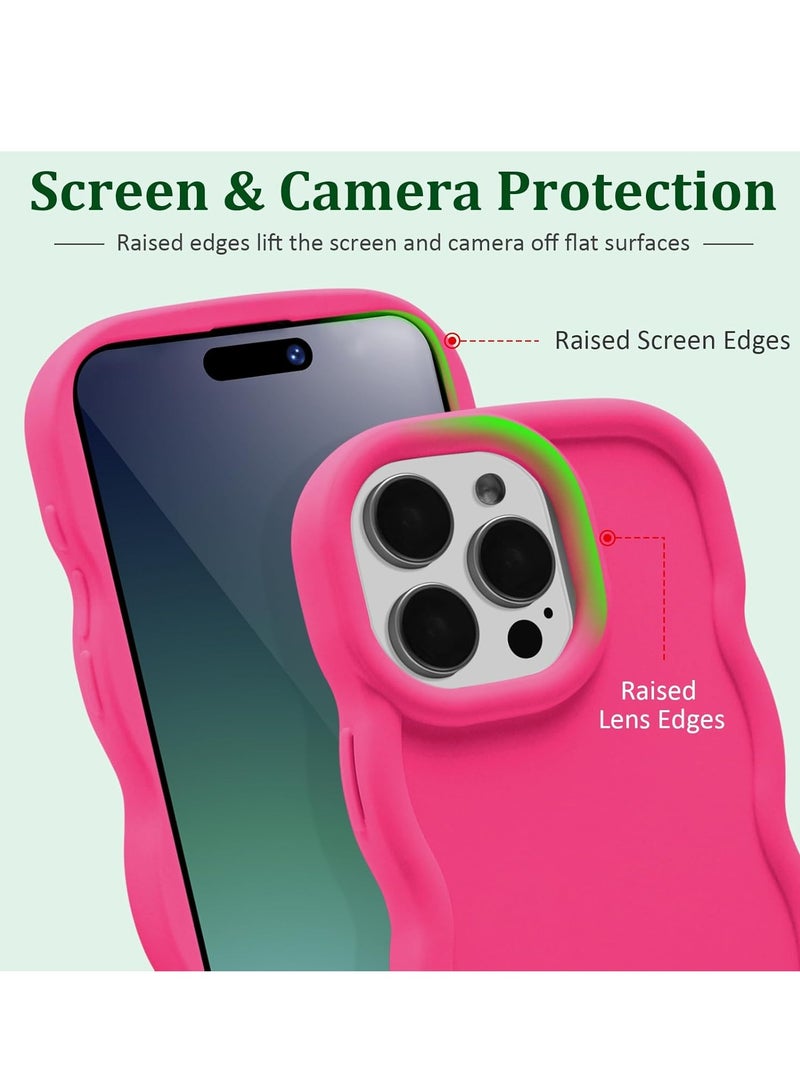 Wave Case for iPhone 15 Pro Max (6.7-Inch), Cute Curly Wavy Frame TPU Back Cover for Girls Women, Silky Touch Soft Phone Case Shockproof Protective Bumper Cover, Hot Pink - Image 2