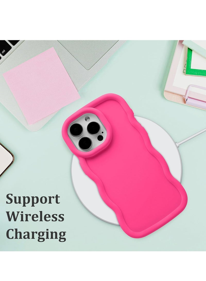 Wave Case for iPhone 15 Pro Max (6.7-Inch), Cute Curly Wavy Frame TPU Back Cover for Girls Women, Silky Touch Soft Phone Case Shockproof Protective Bumper Cover, Hot Pink - Image 3