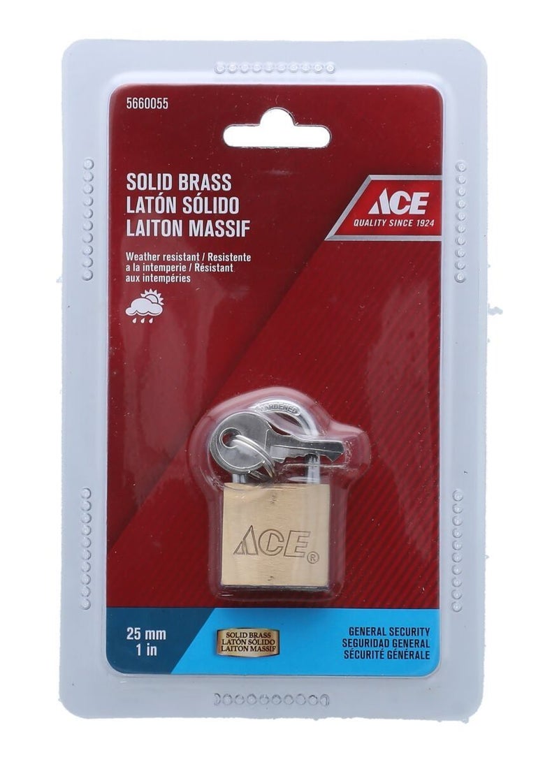 Ace Solid Brass Padlock Brass And Silver 25mm