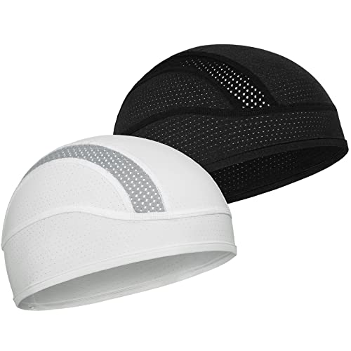 MELASA Skull Cap Helmet Liner Beanie, Cooling Mesh Cycling Running Hat for Men Women, Fits Under Helmets (Black & White) - Image 1