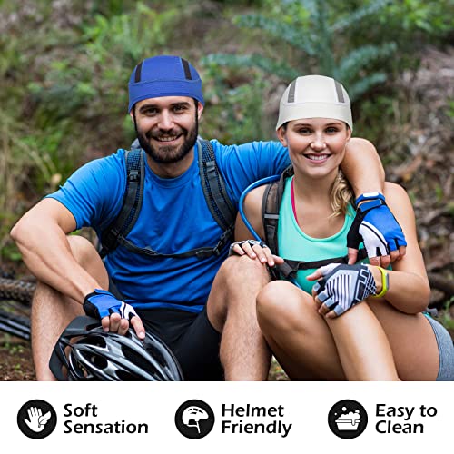 MELASA Skull Cap Helmet Liner Beanie, Cooling Mesh Cycling Running Hat for Men Women, Fits Under Helmets (Black & White) - Image 2