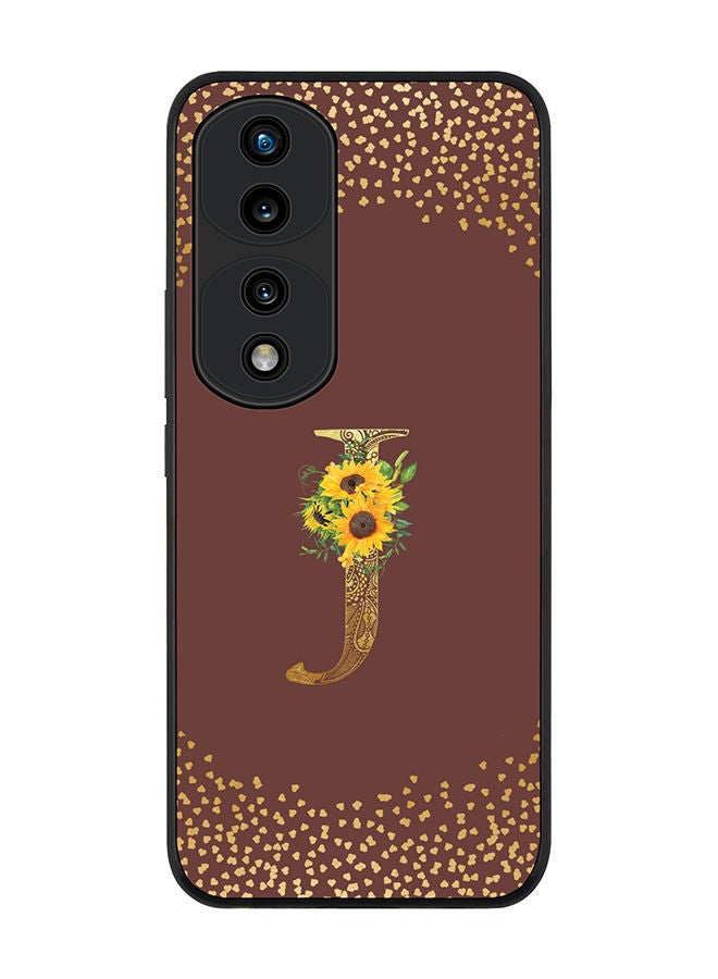 Stylizedd Rugged Black edge case for Honor 70 Pro Slim fit Soft Case Flexible Rubber Edges Anti Drop TPU Gel Thin Cover - Custom Monogram Initial Letter Floral Pattern Alphabet - J (Brown ) - Image 1