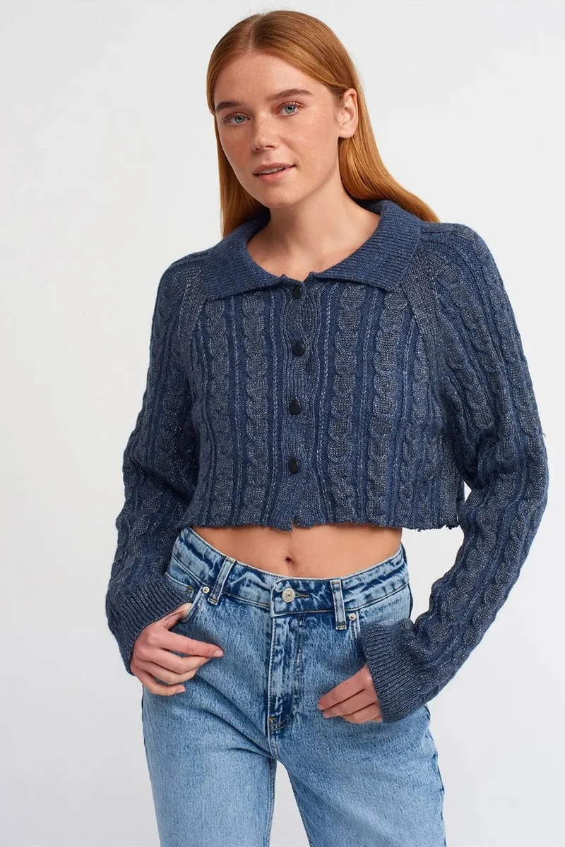 DILVIN Crop Cable-Knit Button Cardigan
