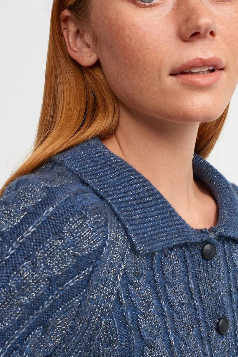 Dilvin Navy Blue DILVIN Crop Cable-Knit Button Cardigan for Women | Best Price UAE