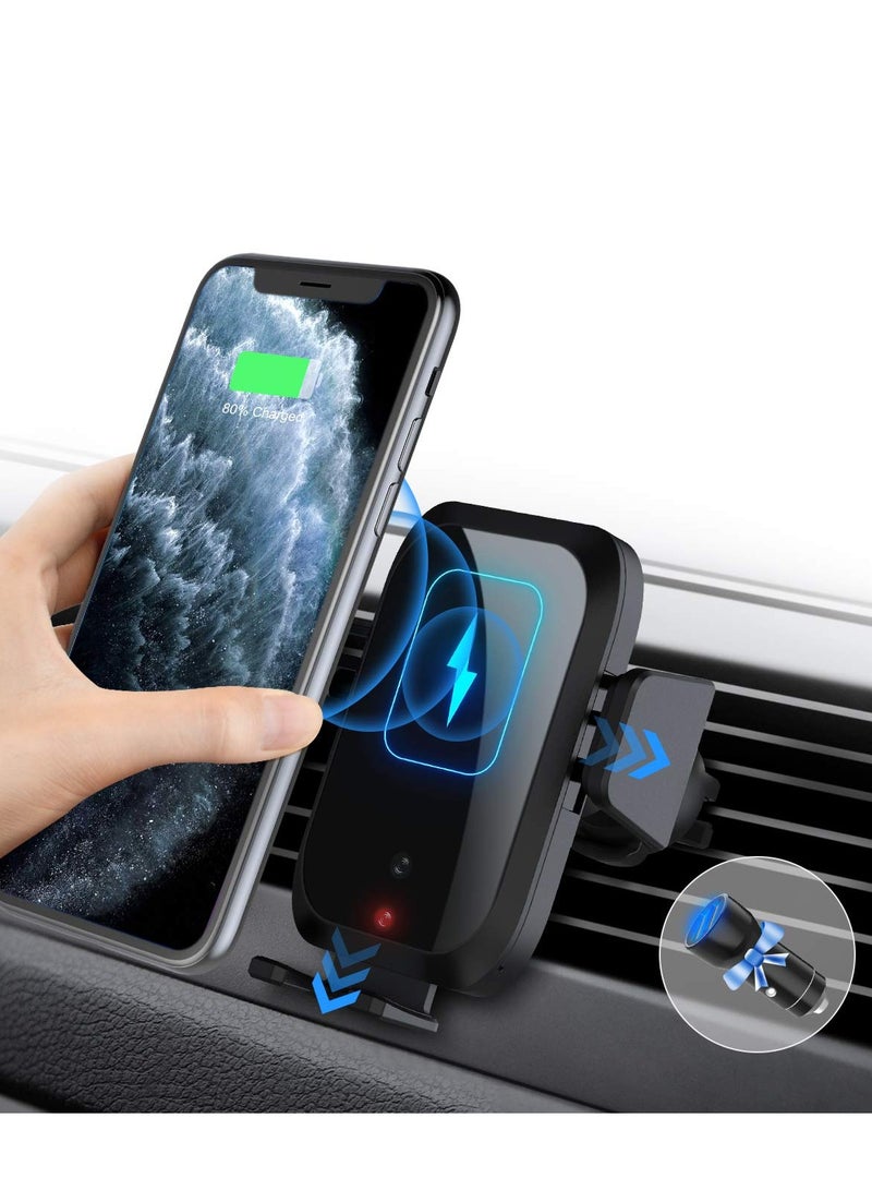 SYOSI Universal Wireless Car Charger,15W Qi Fast Charging Phone Holder for Car Air Vent and Dashboard/Windscreen Auto-clamping Car Mount/Cradle Compatible for S20/S10 iPhone 11/12 series (Black) - Image 1