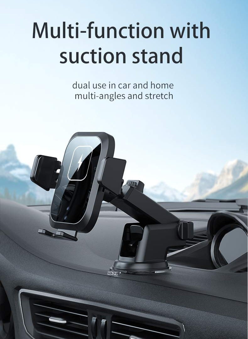 SYOSI Universal Wireless Car Charger,15W Qi Fast Charging Phone Holder for Car Air Vent and Dashboard/Windscreen Auto-clamping Car Mount/Cradle Compatible for S20/S10 iPhone 11/12 series (Black) - Image 5