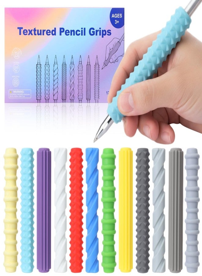Affrolling 12 Pack Textured Silicone Pencil Grip for Adults Fidget Sensory Gifts ADHD Anxiety Focus Stress Relief Handwriting Pencil Sleeve Easter Basket Filler Gifts(Classic) - Image 1