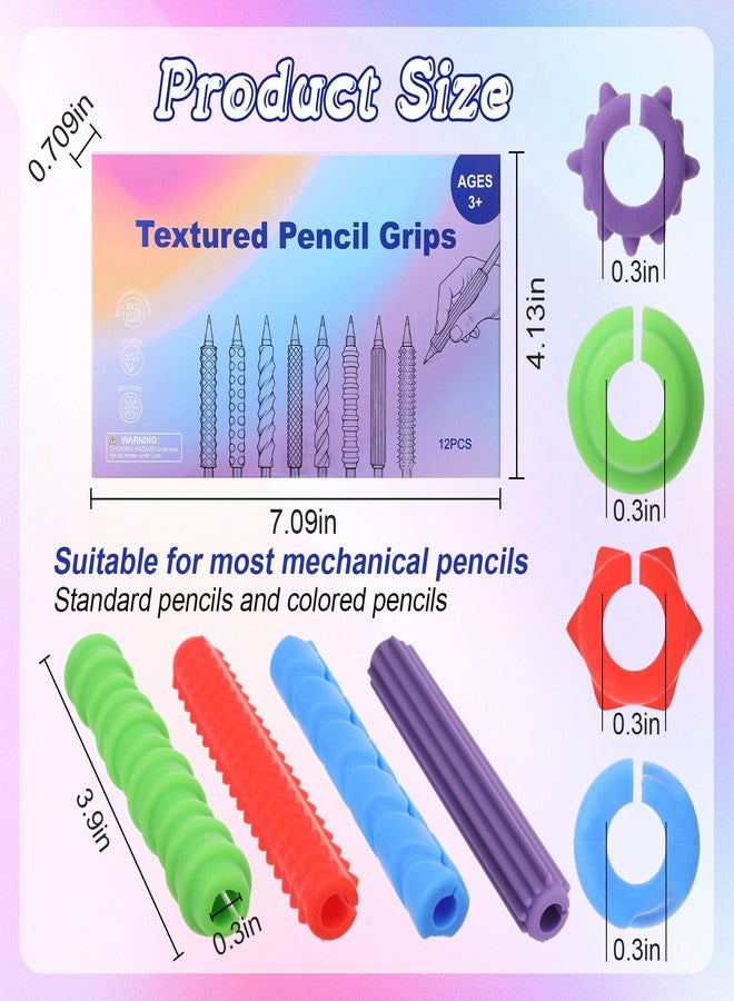 Affrolling 12 Pack Textured Silicone Pencil Grip for Adults Fidget Sensory Gifts ADHD Anxiety Focus Stress Relief Handwriting Pencil Sleeve Easter Basket Filler Gifts(Classic) - Image 2