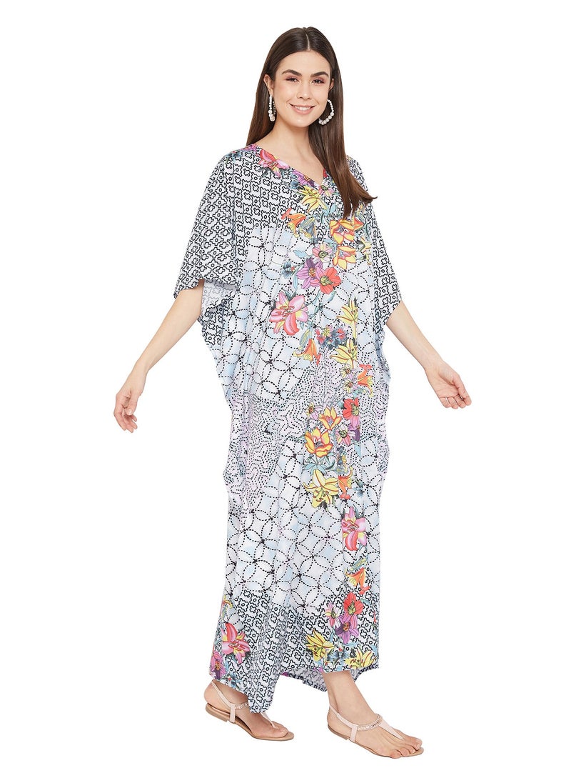 Gypsie Blu - Women Plus Size Floral Caftan Dress Beach Cover up Summer Kaftan Dress for Ladies - Image 1