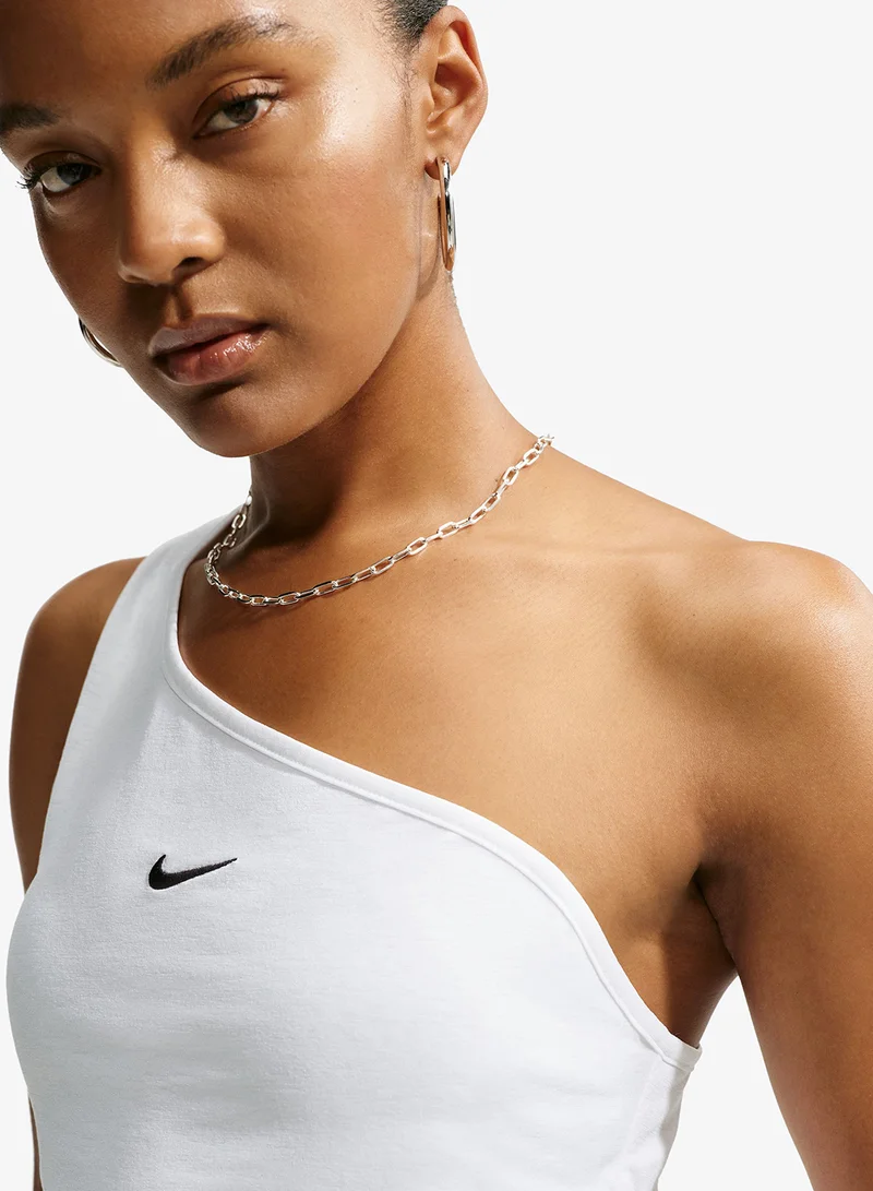 Nike WHITE/(BLACK) Asymmetric One-Shoulder Tank for Women | Best Price UAE