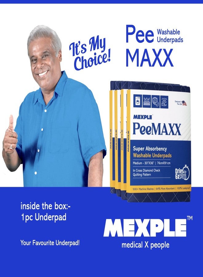 MEXPLE فوطة سرير قطنية قابلة لإعادة الاستخدام والغسل من MEXPLE PeeMAXX، مقاس كبير 30 × 36 بوصة، فائقة الامتصاص | تصميم مانع للتسرب بأربع طبقات يحمي الأسطح لمرضى سلس البول - أزرق - Image 2