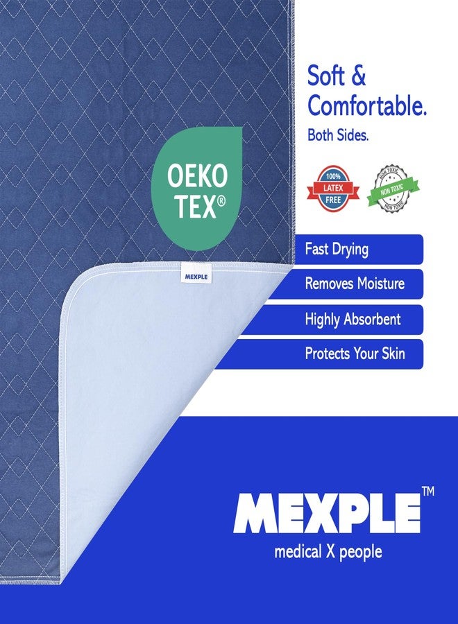 MEXPLE فوطة سرير قطنية قابلة لإعادة الاستخدام والغسل من MEXPLE PeeMAXX، مقاس كبير 30 × 36 بوصة، فائقة الامتصاص | تصميم مانع للتسرب بأربع طبقات يحمي الأسطح لمرضى سلس البول - أزرق - Image 4