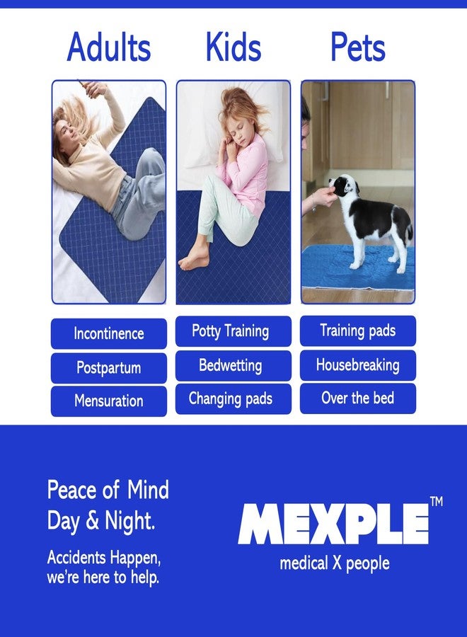 MEXPLE فوطة سرير قطنية قابلة لإعادة الاستخدام والغسل من MEXPLE PeeMAXX، مقاس كبير 30 × 36 بوصة، فائقة الامتصاص | تصميم مانع للتسرب بأربع طبقات يحمي الأسطح لمرضى سلس البول - أزرق - Image 5