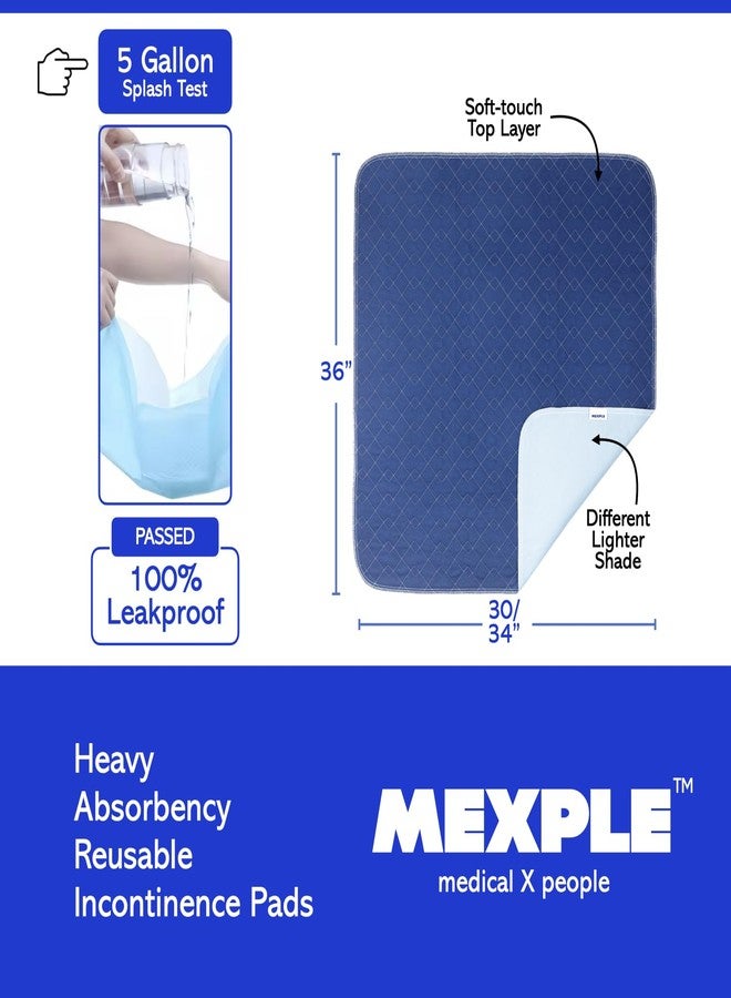 MEXPLE فوطة سرير قطنية قابلة لإعادة الاستخدام والغسل من MEXPLE PeeMAXX، مقاس كبير 30 × 36 بوصة، فائقة الامتصاص | تصميم مانع للتسرب بأربع طبقات يحمي الأسطح لمرضى سلس البول - أزرق - Image 3