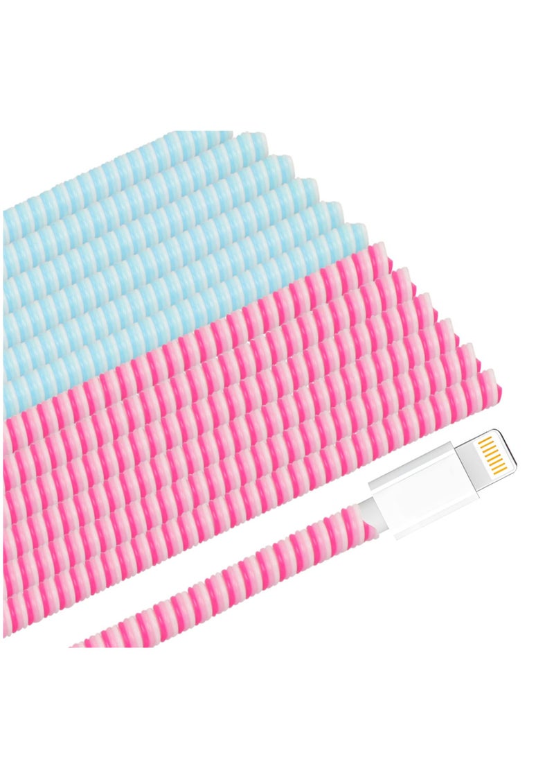 Peachjoy 12 قطعة واقي كابل، غلاف واقي لكابل البيانات بشكل حلزوني، يمنع الحيوانات الأليفة من عض كابل الشاحن، واقي موفر لكابل شحن الهاتف، كابل بيانات USB، 6 وردي + 6 أزرق - Image 1