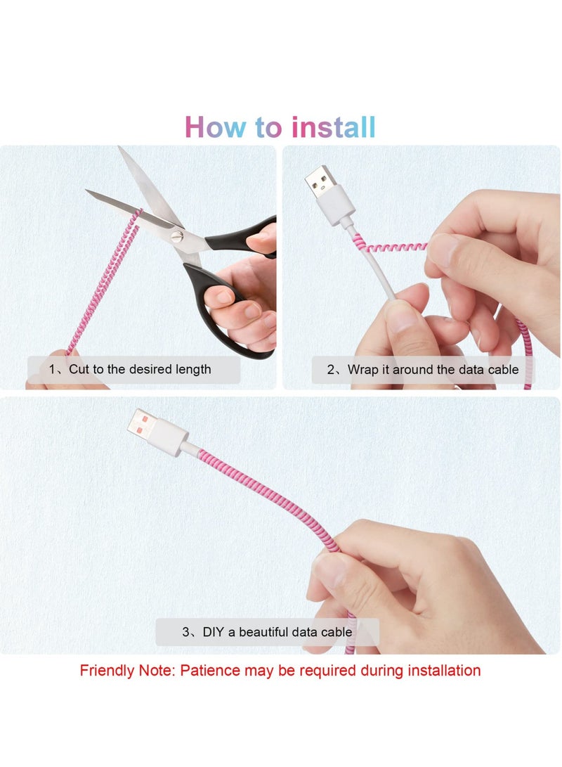 Peachjoy 12 قطعة واقي كابل، غلاف واقي لكابل البيانات بشكل حلزوني، يمنع الحيوانات الأليفة من عض كابل الشاحن، واقي موفر لكابل شحن الهاتف، كابل بيانات USB، 6 وردي + 6 أزرق - Image 5