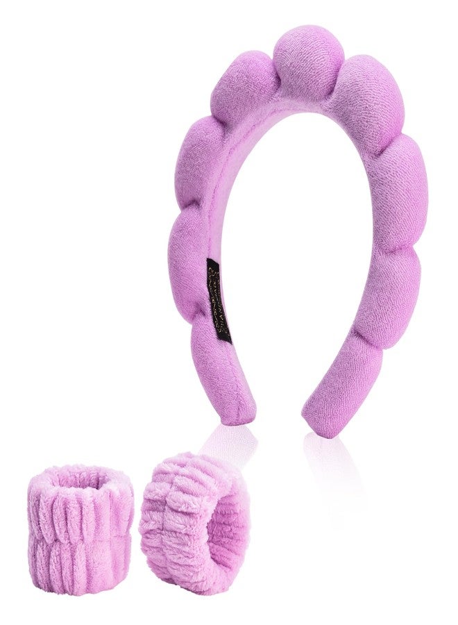 RarePicks Facial Spa Headband With Wrist Towel Band Set For Women & Girls Makeup Hair Band, Facial Spa Wash Bands, Soft Hand Bands & Headband Combo For Face Washing, Skincare, Beauty (Purple) - Image 1