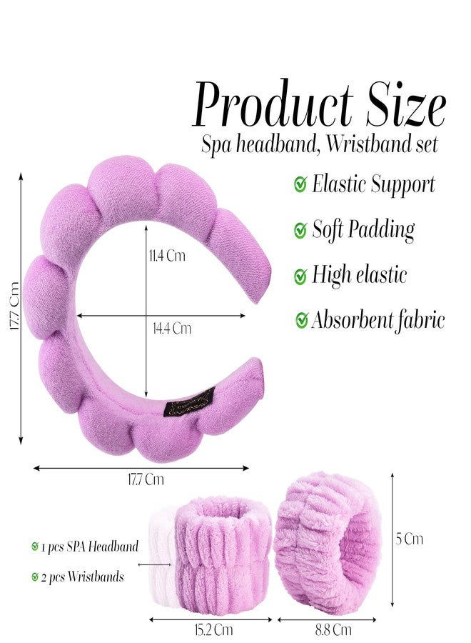 RarePicks Facial Spa Headband With Wrist Towel Band Set For Women & Girls Makeup Hair Band, Facial Spa Wash Bands, Soft Hand Bands & Headband Combo For Face Washing, Skincare, Beauty (Purple) - Image 2