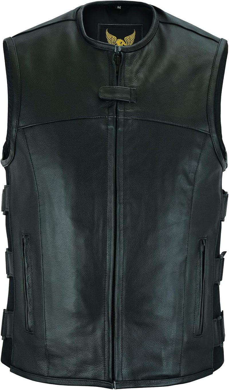 Leatherick Men's Warrior Style Leather Motorcycle Vest with Deep Pockets - 4XL, Black (Top Grain Leather) - Image 2