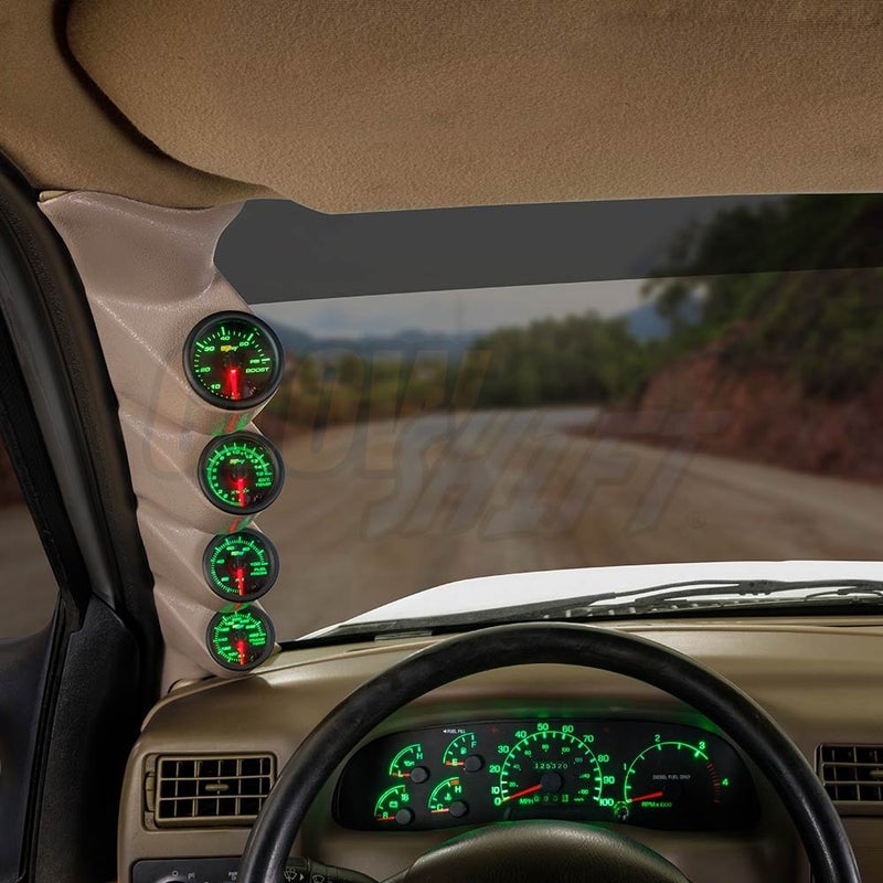 GlowShift Diesel Gauge Package for 1999-2007 Ford Super Duty F-250 F-350 Power Stroke - Tinted 7 Color Gauges with Tan Quad Pillar Pod - Image 2