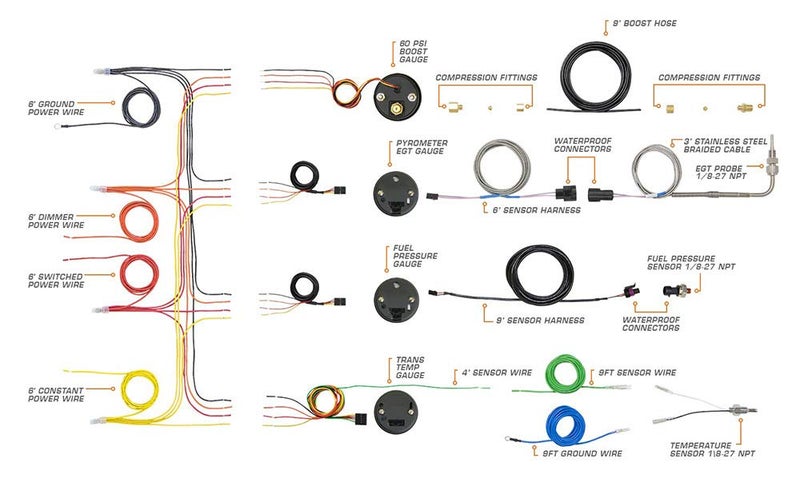 GlowShift Diesel Gauge Package for 1999-2007 Ford Super Duty F-250 F-350 Power Stroke - Tinted 7 Color Gauges with Tan Quad Pillar Pod - Image 3