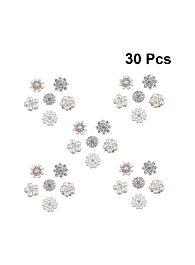 klarako 30 Pcs Mixed Pearl Rhinestone Pearl Flat Back Flatback Gems Round Flatback Rhinestone Button for Sewing Craft Wedding Dress - Image 2